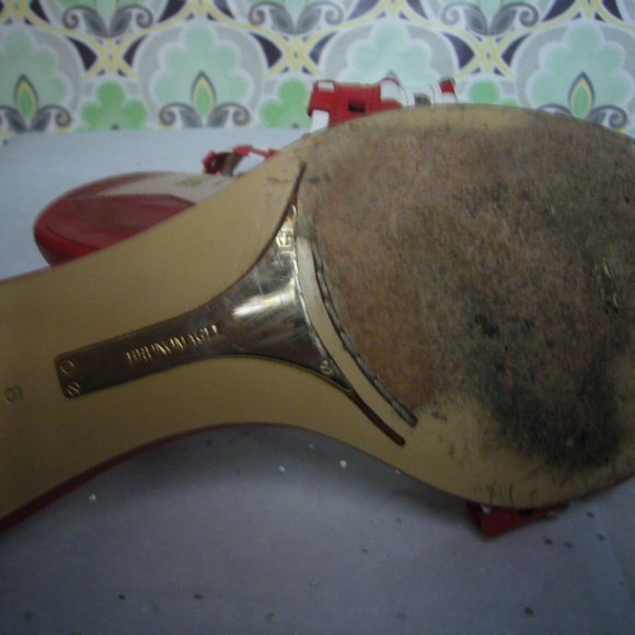 Bruno Magli Vintage Red White Sandal Square Toe - Size 8 Thong - Picture 7 of 8